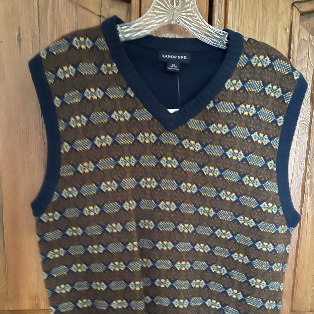 NEW! Mens Lands End Blue Wool Blend Sweater Vest Medium